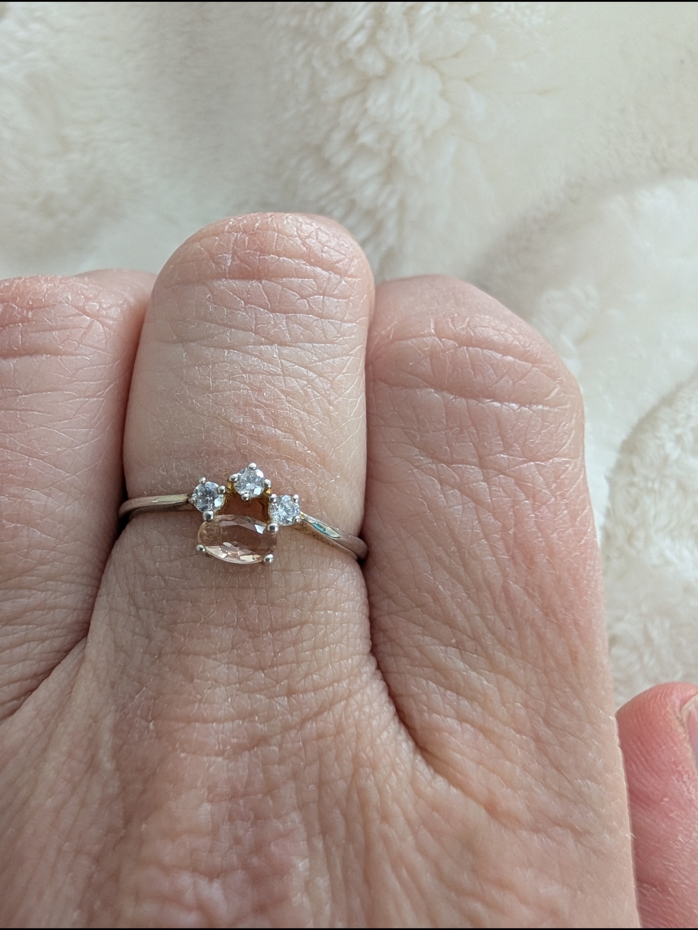 Sterling Silver Peach Oval Ring with Sparkling Accent Stones Size 7